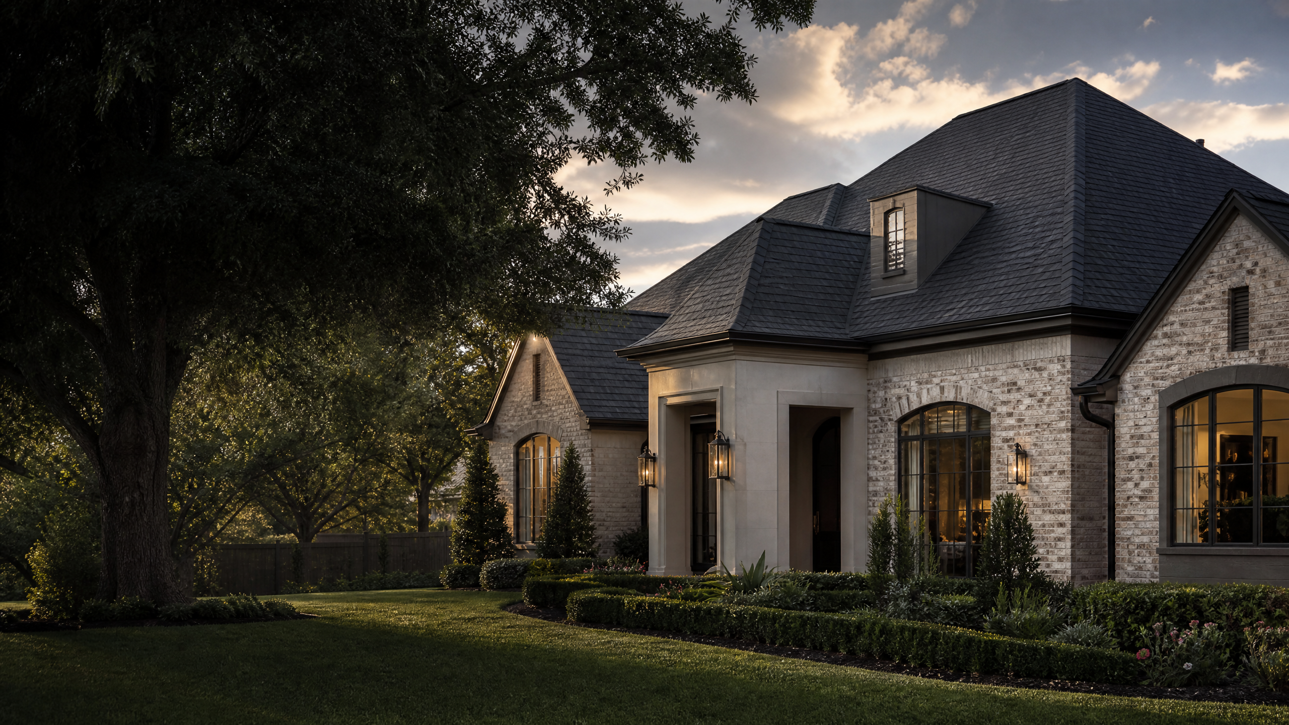 Houston-area residence with a dark architectural-shingle roof
